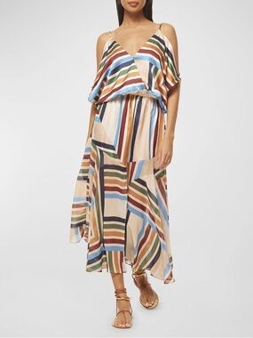 [NWT] $510 MISA LA Nanaz Slit-Sleeve Striped Midi Dress. Size Small